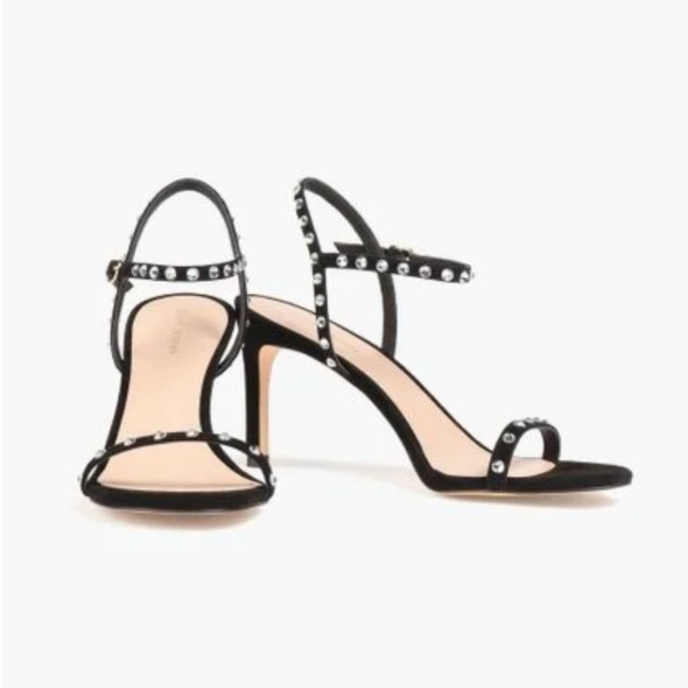 NEW Stuart Weitzman Black Crystal-Embellished Dancer Suede Strappy Heels